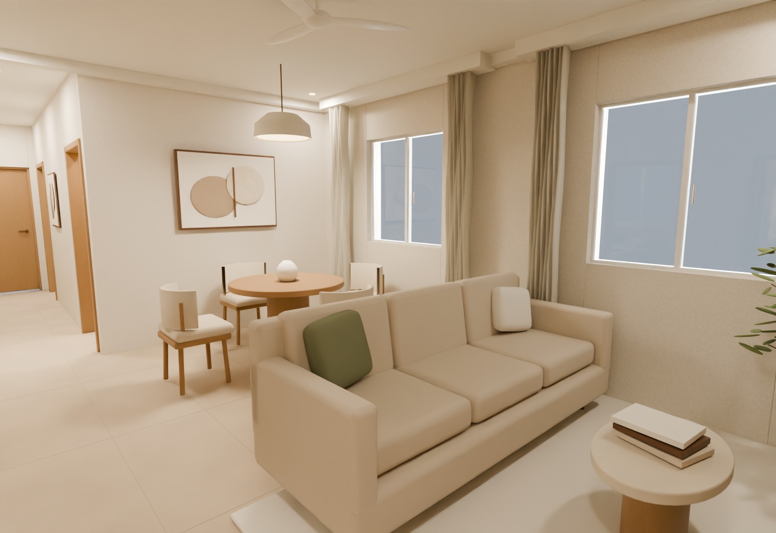 Cream and oak living room with upholstered seating